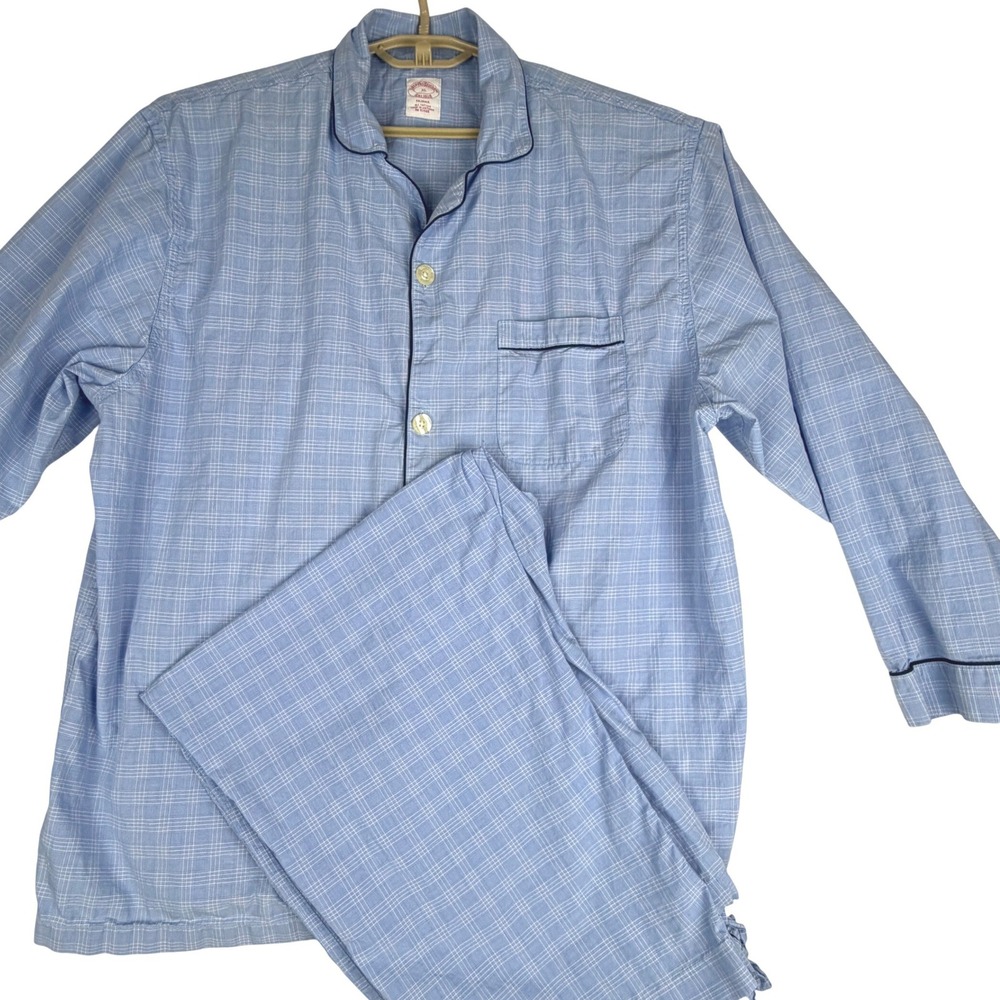 Brooks Brothers Pajama Set Mens XL Blue Plaid 100% Cotton Long Sleeve PJs